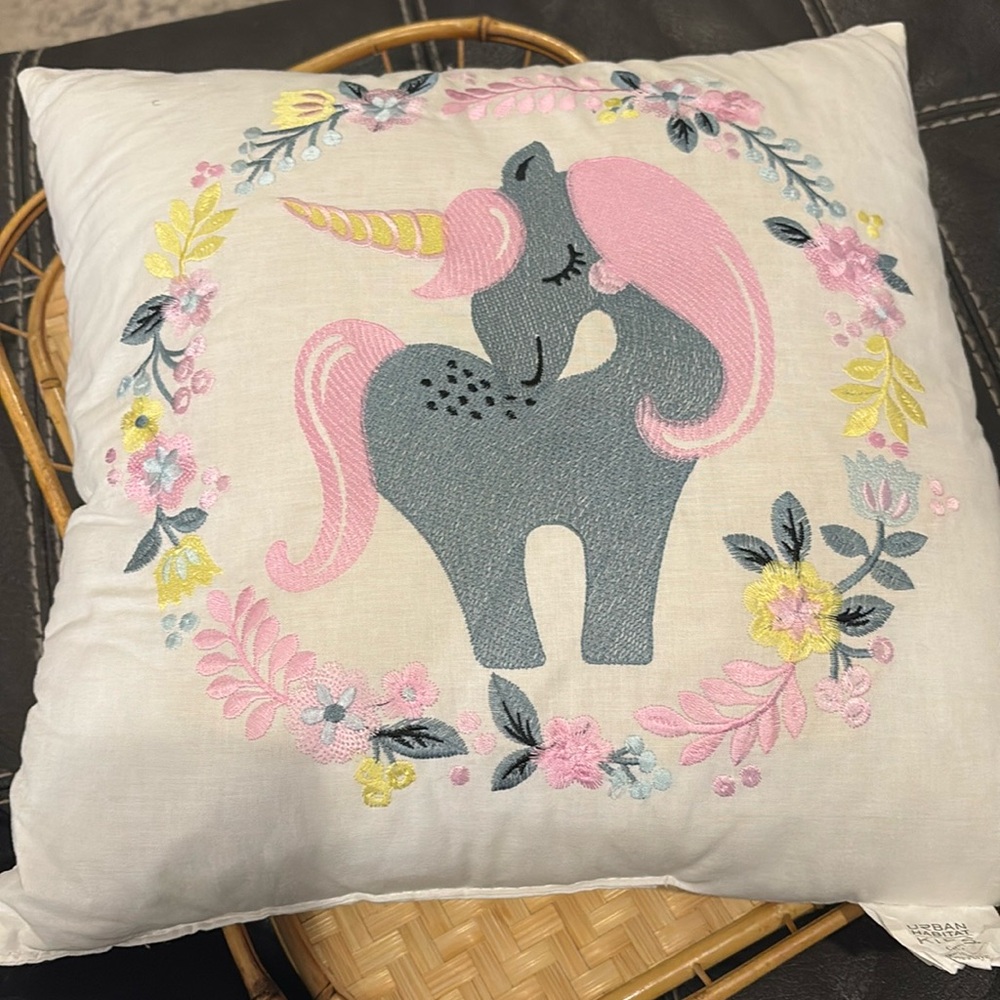 Urban Habitat Kids Unicorn Floral Embroidered Pillow